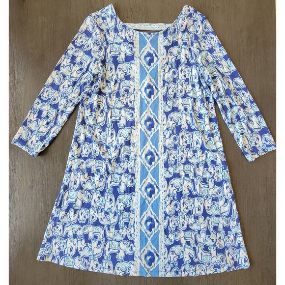 Lilly Pulitzer Ophelia Dress Bomber Blue Get Trunky Engeneered Print Size Medium - Picture 3 of 10